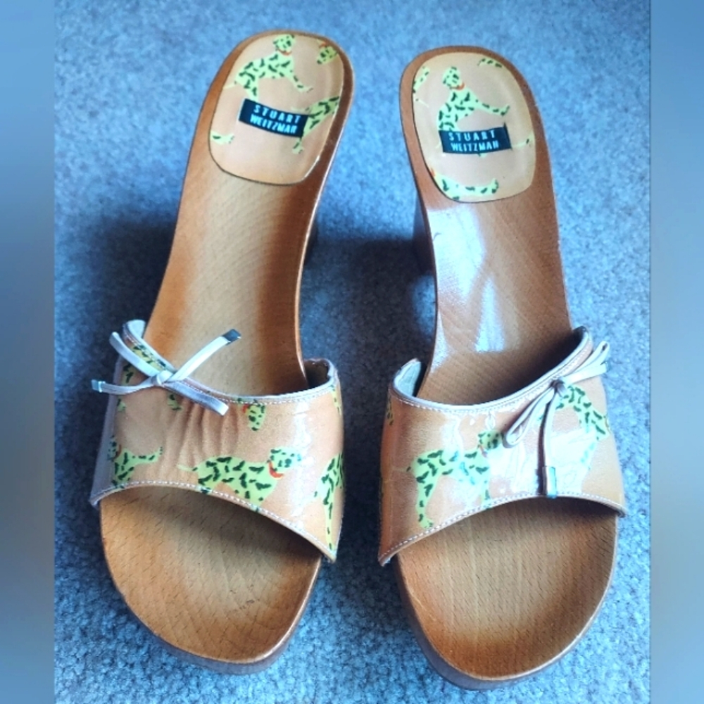 Stuart Weitzman Dalmation Wooden Wedge Clogs
